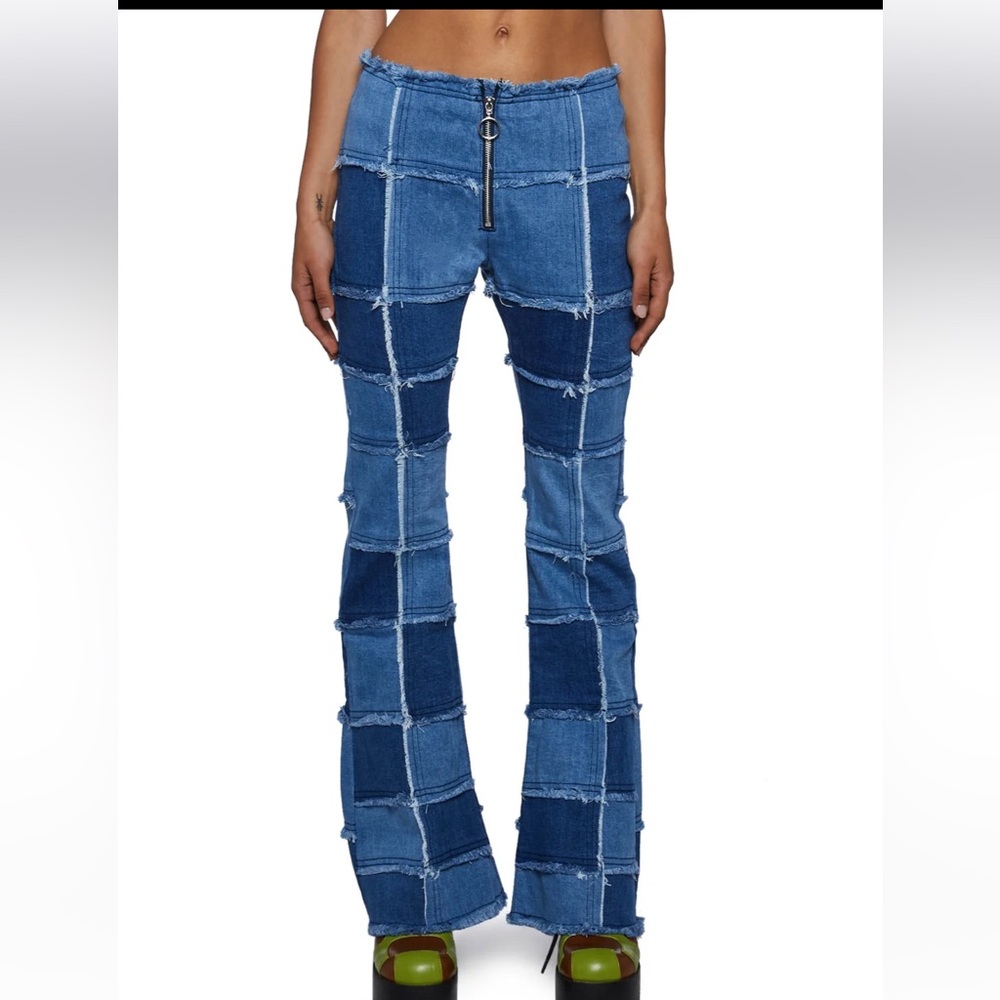 Patchwork Blue Denim Flared Jeans - image 1